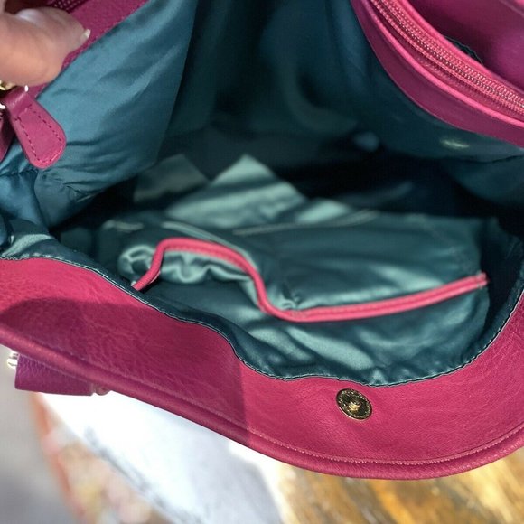Kate Landry Leather Tote Satchel Handbag Purse Fuchsia Pink Gold Tone Hardware - Picture 6 of 7
